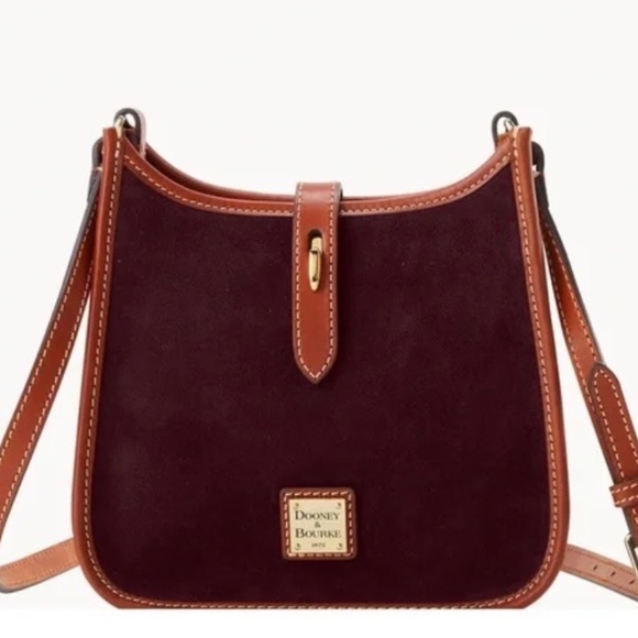 New Dooney and Bourke Small Messenger Crossbody Bag Purse Suede Leather Wine Tan - Picture 1 of 5